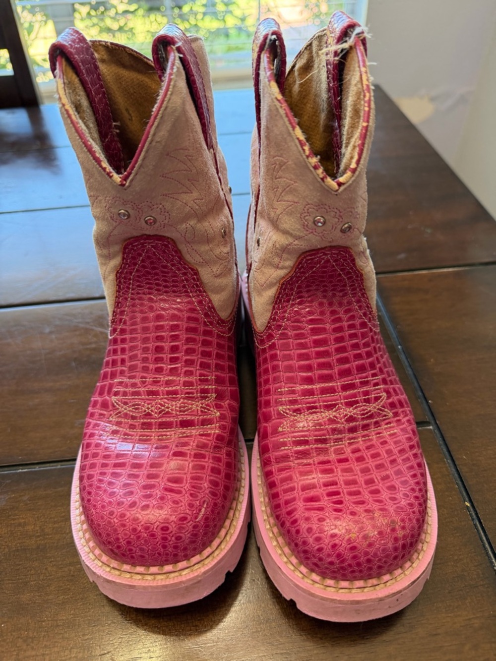 Ariat FatBaby Girls Pink Croc-Texture Western Boots